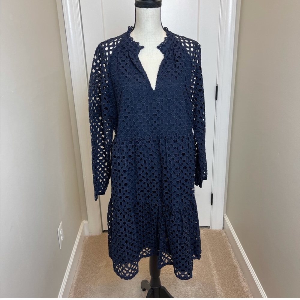 J. Crew Navy Blue Eyelet Dress